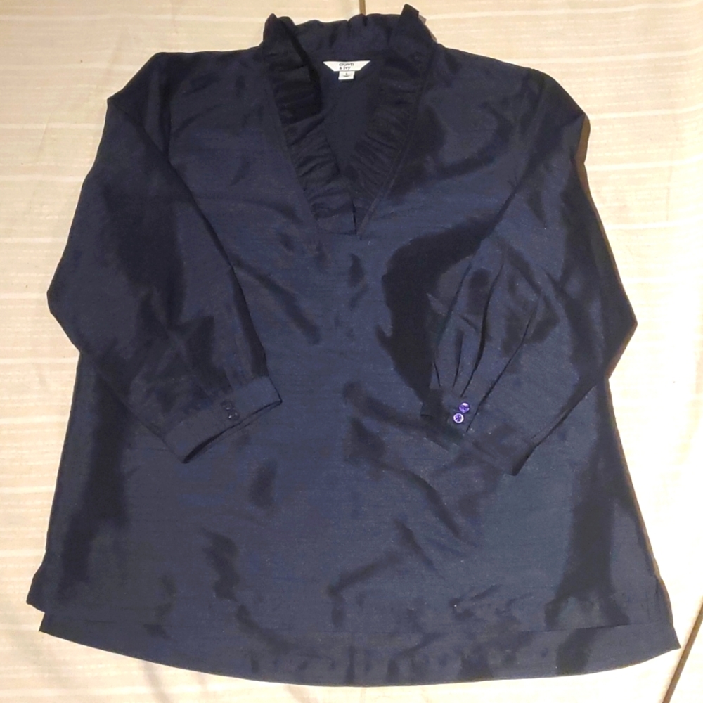 Ruffle Neck Navy Top